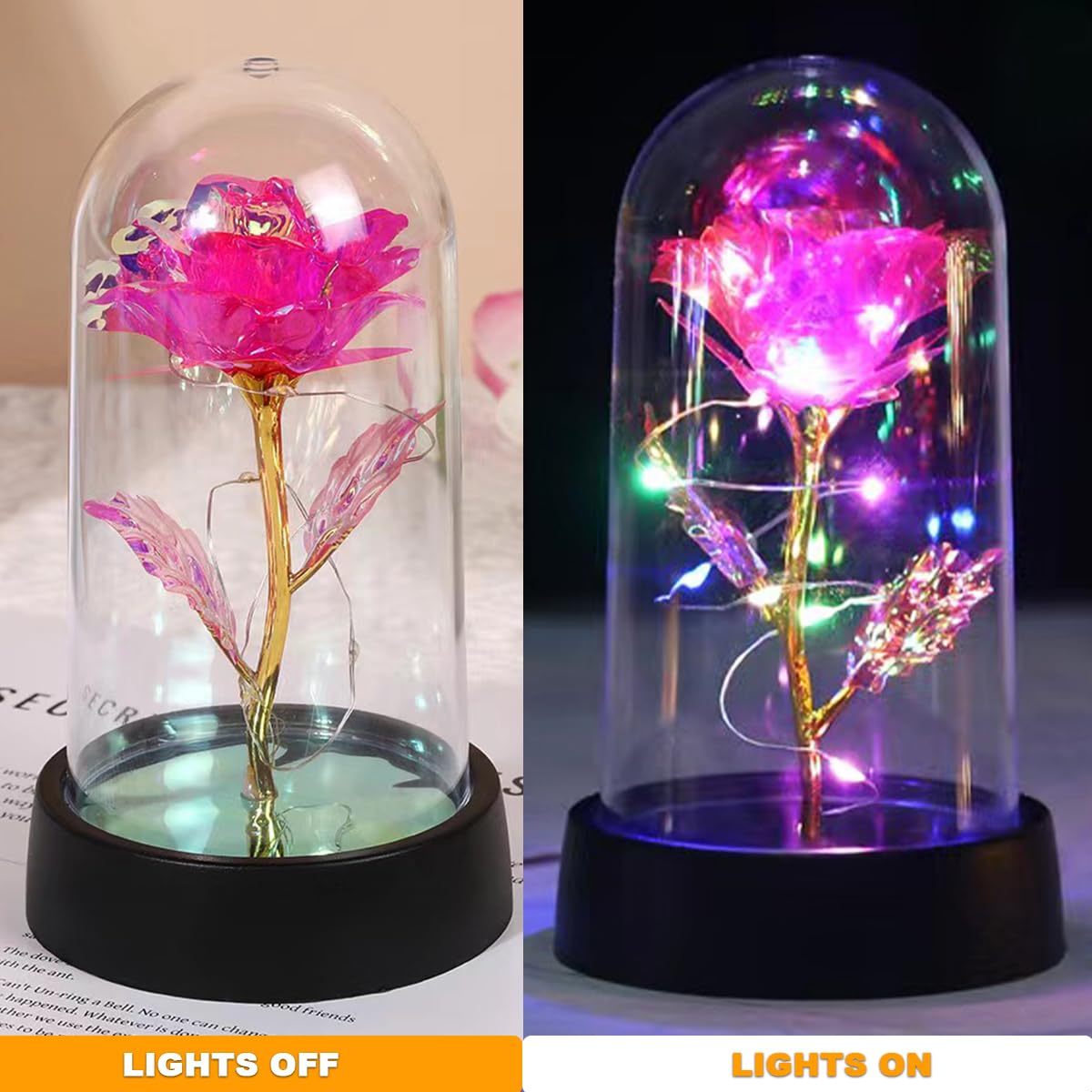 BAOXUE Rose Flower Gifts for Mother's Day Ideas, Mothers Day Flowers Gifts for Mom Wife from Daughter Son Husband,Light Up Rose in Glass Dome, Galaxy Forever Rose Eternas Birthday Gifts for Women
