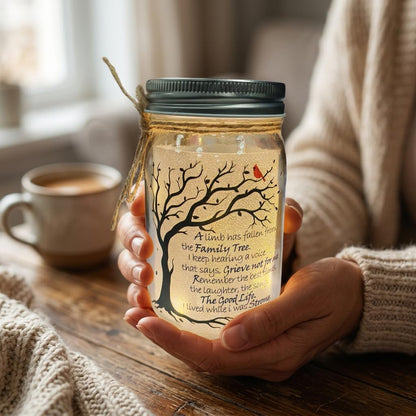 Memorial Gifts Mason Jar Light, Red Cardinal - Memory Gifts for Loss Loved Ones, Bereavement Gift Idea, A Limb Has Fallen From Our Family Tree (Red Cardinal)