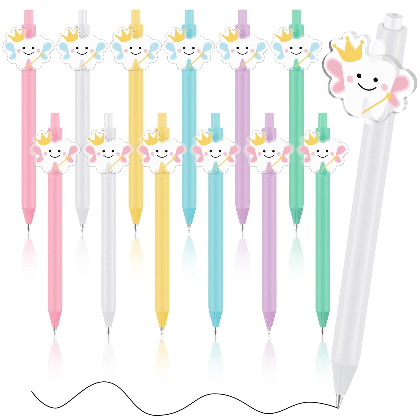 12 Pcs Tooth Fairy Wand Pens, Cute Tooth Fairy Gifts for Lost Teeth Rewards, Fun Writing Pens for Prizes, Dental Hygiene Rewards & Birthday Party Favors