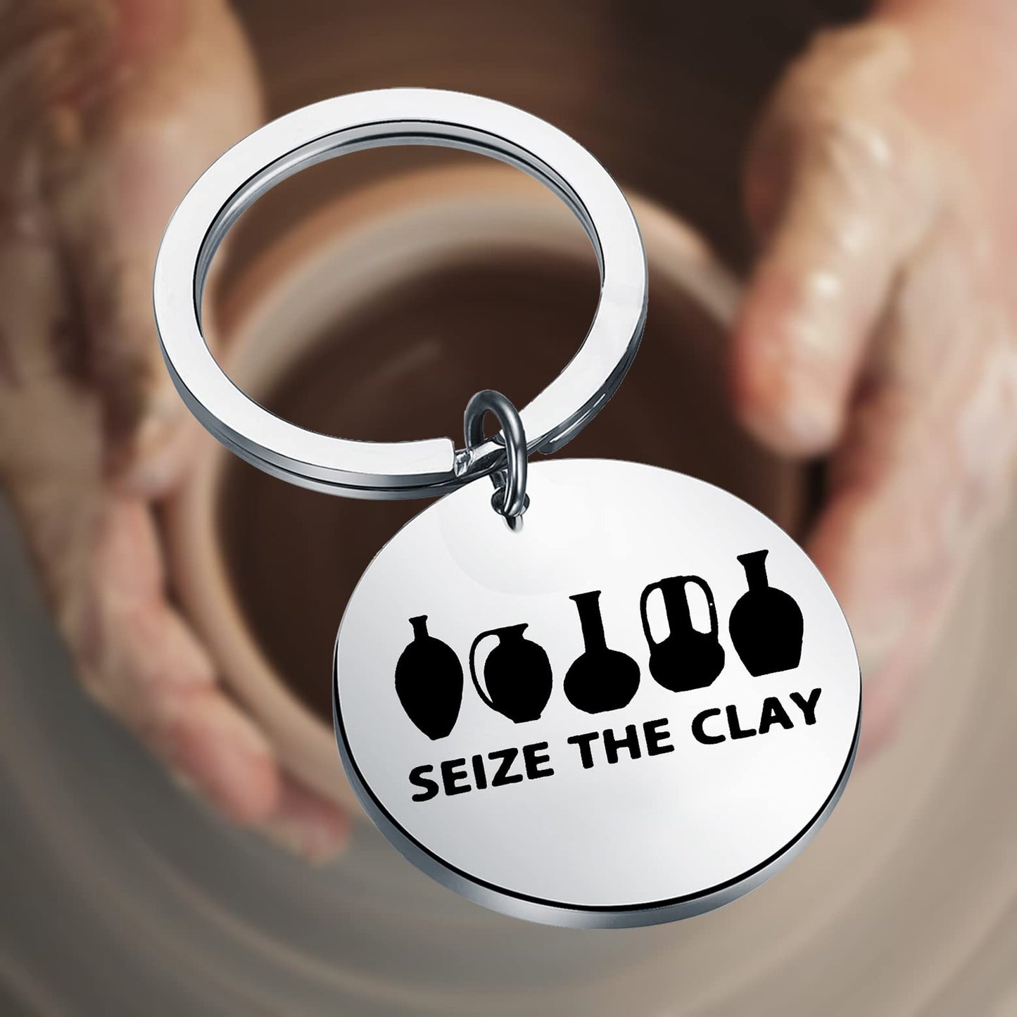 OKEYCH Ceramic Artist Gift Seize The Clay Keychain Pottery Lover Jewelry Pot Making Lover Gift Pottery Artist Gift