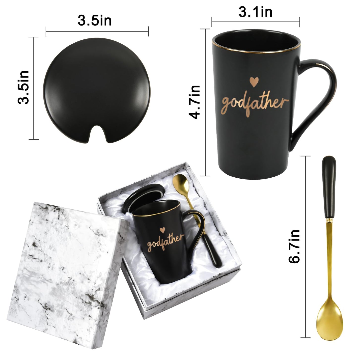 YHRJWN Godfather Gift, Godfather Proposal Gifts, Pregnancy Announcement Baptism Birthday Father's Day Christmas Presents, 14 Oz with Gift Box Black