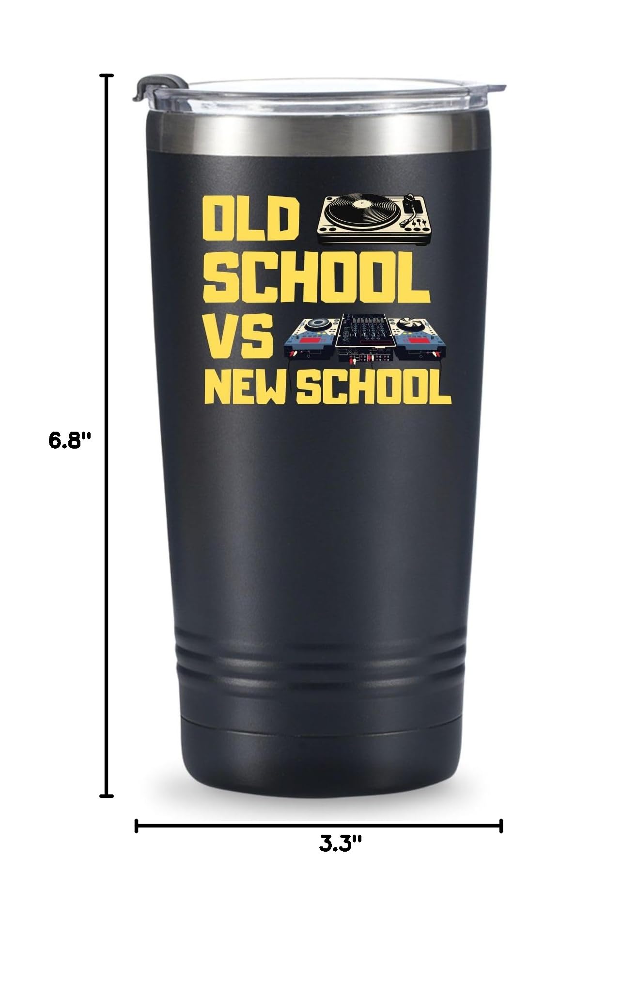 Onebttl DJ Gifts for Men, Women, Disc Jockey Gifts, DJ Tumbler, Old School New School, Gifts for Disco Lovers, Bar Lovers, Stainless Steel Tumbler 20OZ - Black, Manual