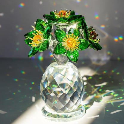 Handcrafted Crystal Flower Figurine 3.8in Tall Glass Flower Ornament Collectibles St. Patrick's Day Decor for Home Unique Gift for Women Mom Wife(Green)