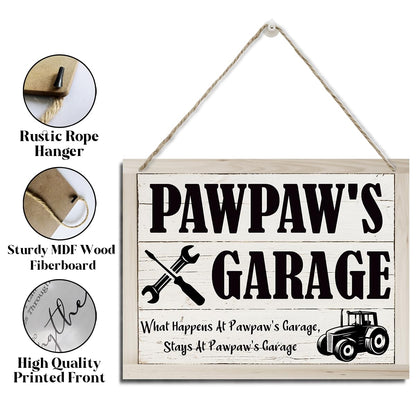Rustic Pawpaw Wood Sign - Hanging Wall Plaque Decor for Farmhouse & Funny Garage - Father's Day Gift
