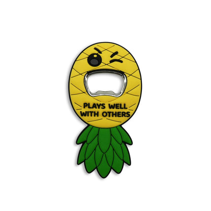 Funny Magnetic Bottle Opener – Beer Opener with Hilarious Saying – Strong Magnet for Fridge or Man Cave – Great Gag Gift for Beer Lovers, Dads, Friends - Upside Down Pineapple