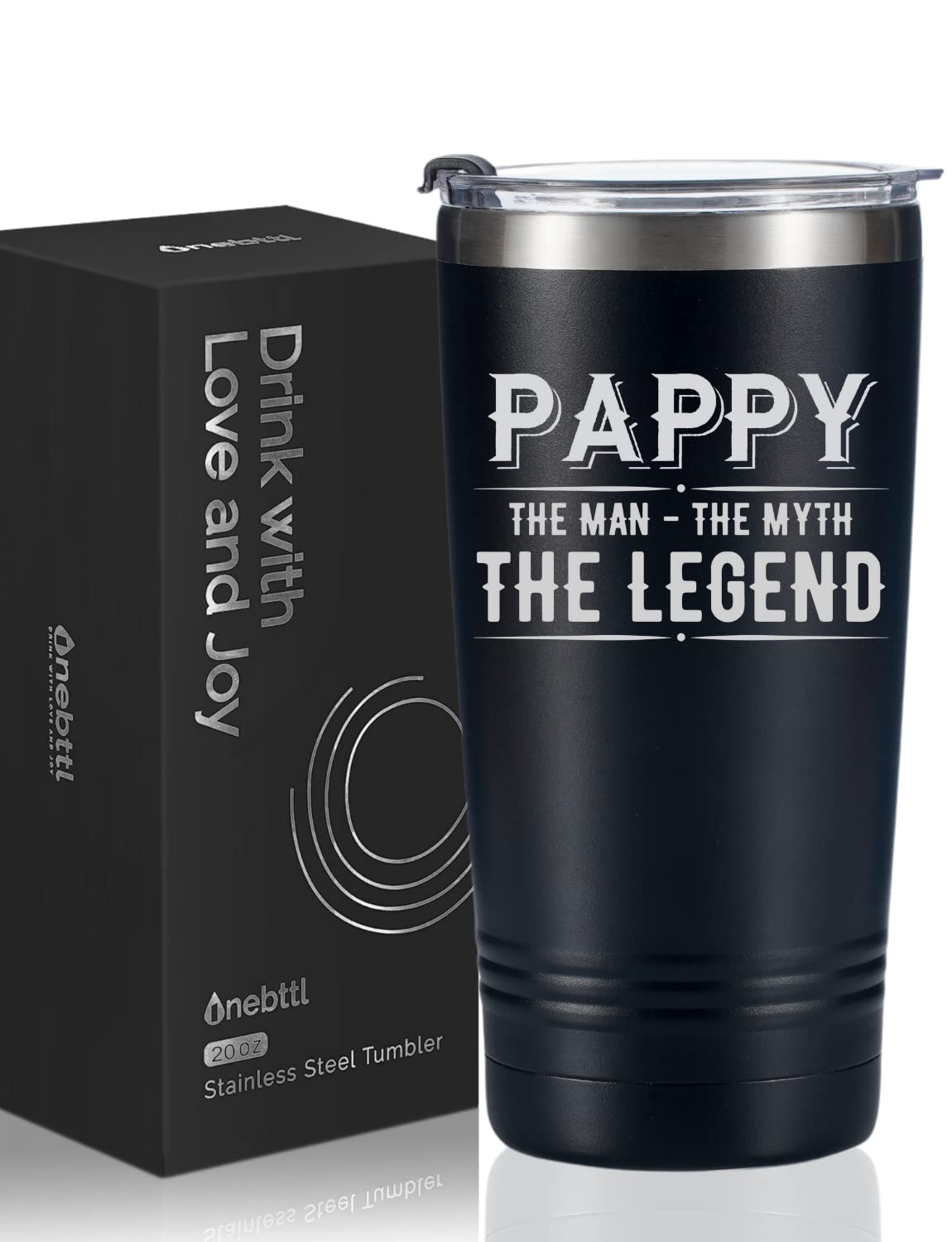 Onebttl Pappy Gifts Tumbler from Granddaughters and Grandsons for Christmas Birthday Father's Day, Stainless Steel Cup with Lid, 20oz/590ml - The Man The Myth The Legend