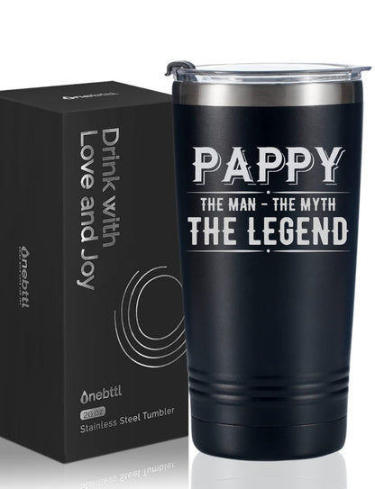 Onebttl Pappy Gifts Tumbler from Granddaughters and Grandsons for Christmas Birthday Father's Day, Stainless Steel Cup with Lid, 20oz/590ml - The Man The Myth The Legend