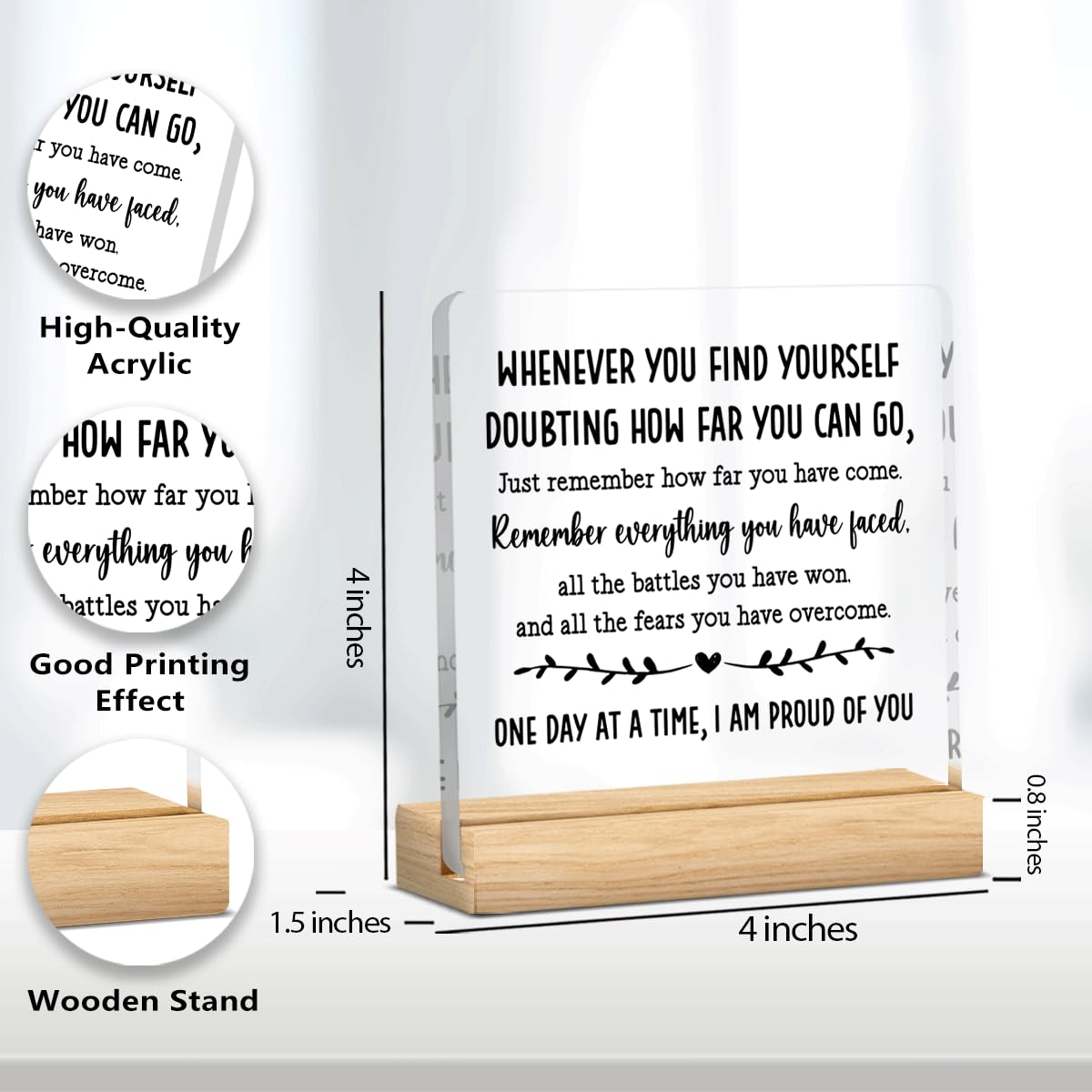 Sobriety Gifts for Men Women Sober Gifts Proud of You Gifts Addiction Recovery Gifts Alcoholics Anonymous Gifts Motivational Acrylic Desk Decor Sign with Wood Stand 4 X 4 Inch