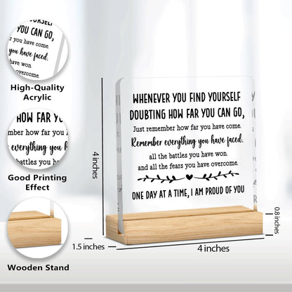 Sobriety Gifts for Men Women Sober Gifts Proud of You Gifts Addiction Recovery Gifts Alcoholics Anonymous Gifts Motivational Acrylic Desk Decor Sign with Wood Stand 4 X 4 Inch