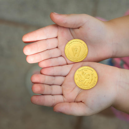 Tooth Fairy Gifts for Boys & Girls,Tooth Fairy Coins Keepsake Kit, Golden Tokens with Tooth Pouch,Letter from Tooth Fairy