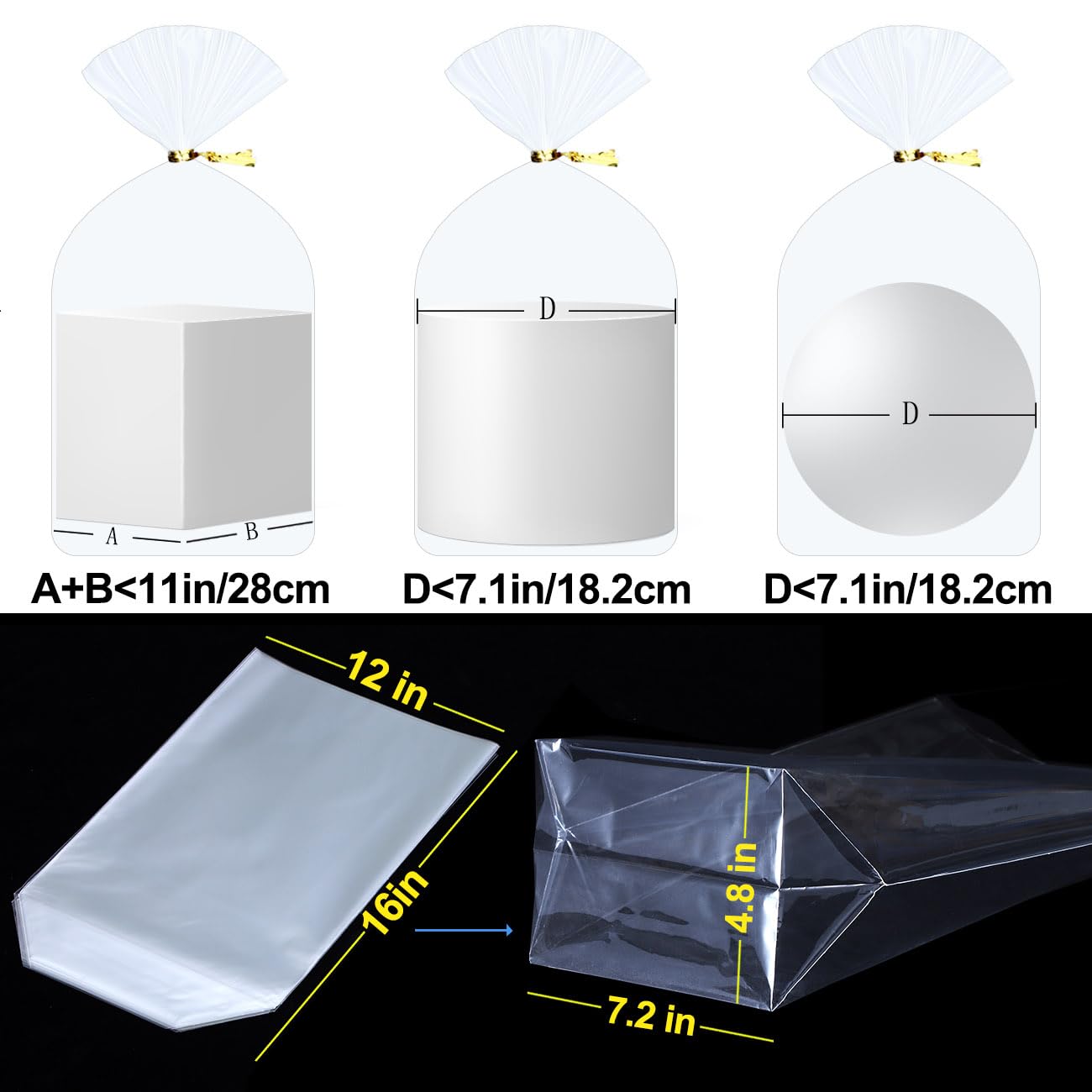 50Pcs 12X16 inch Bottom Gusset Bags Clear Cellophane Gift Wrap Wrapping Plastic Large Cello Bags for Party Favors Treats Mug with 5" Twist Ties