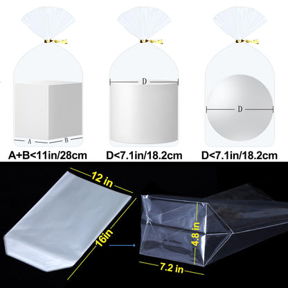 50Pcs 12X16 inch Bottom Gusset Bags Clear Cellophane Gift Wrap Wrapping Plastic Large Cello Bags for Party Favors Treats Mug with 5" Twist Ties