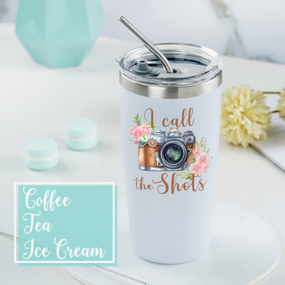 Onebttl Photography Gifts for Photographers for Women, 20oz Stainless Steel Insulated Wine Tumbler Mug with Lid - White