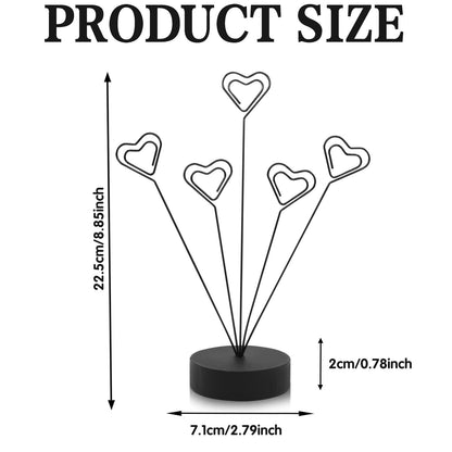 HINGTAI Black Tree Holder for Pictures Desk Photo Display Gift Tree Holder for Party, Heart-Shaped Photo Stand Contains Five Clips, Round Base Suitable as a Gift for Holidays Weddings or Work
