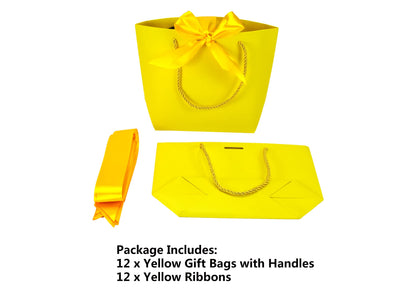 HUAPRINT Gift Bags with Handles,7.48×3.54×7.9 inches,Party Favor Bags with Bow Ribbon,12Pcs Yellow Paper Bags for Birthday Wedding Bridesmaid Present Celebration Holiday