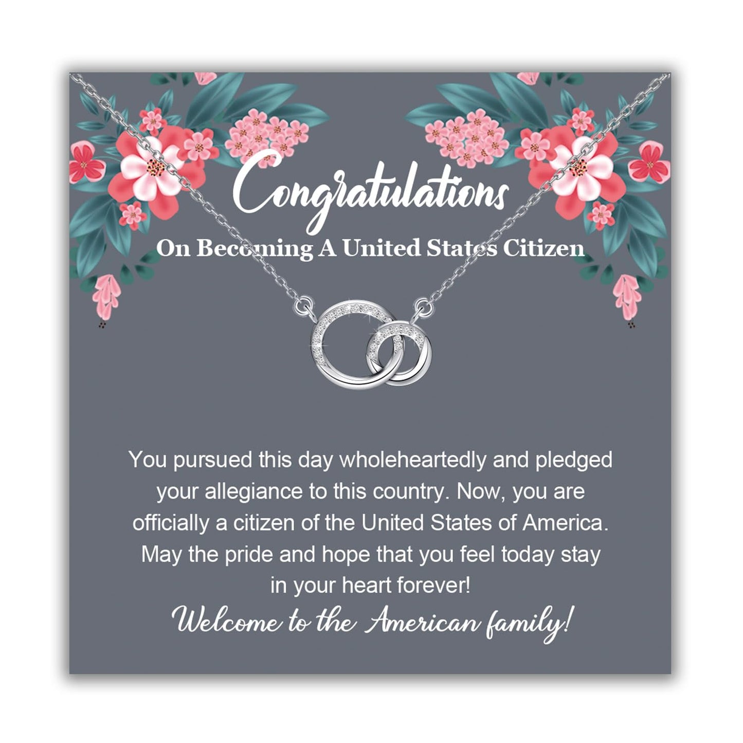 BLEOUK Citizenship Necklace New Citizen Jewelry Gift Immigration Gift For Women Citizenship Naturalization Ceremony Gifts