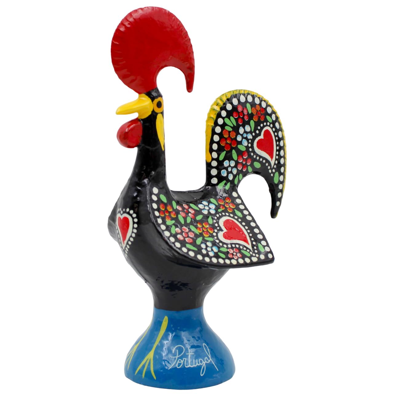 6" Traditional Hand-Painted Portuguese Good Luck Rooster Galo Barcelos Metal Figurine - Made in Portugal, Symbol of Good Luck & Prosperity - Collectible Souvenir (Black)