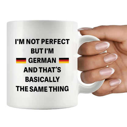 Panvola I'm Not Perfect But I'm German Funny German Gifts for Friends Coworkers Sarcastic Gifts Novelty Drinkware Ceramic Mug 11 oz White