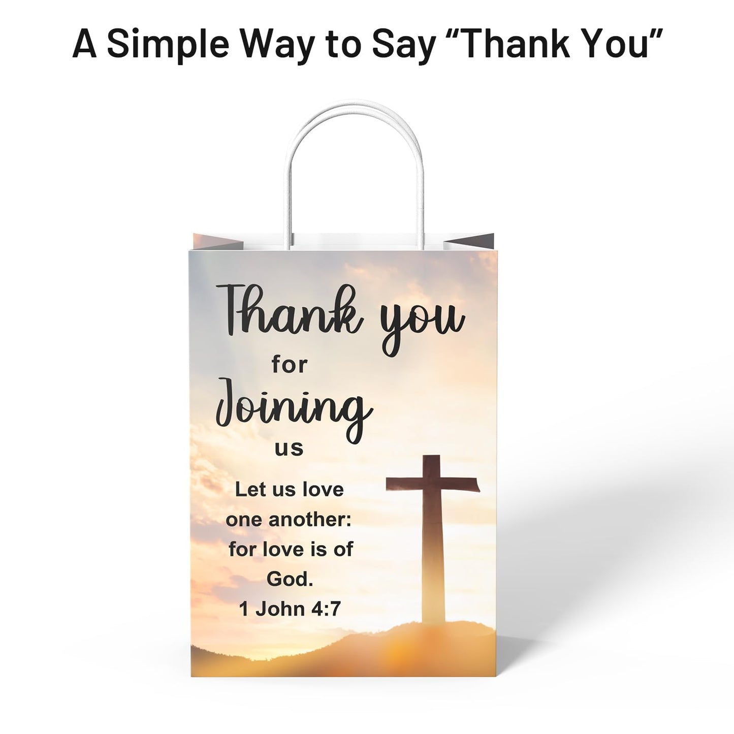 QIELSER Christian Thank You Gift Bags 50 Pack, Welcome to Our Church Paper Bags with Handles, Religious Cross & Bible Verse, Church Favor Bags for Baptism, VBS, Easter