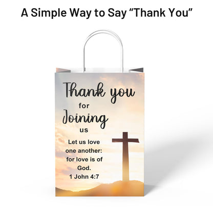 QIELSER Christian Thank You Gift Bags 50 Pack, Welcome to Our Church Paper Bags with Handles, Religious Cross & Bible Verse, Church Favor Bags for Baptism, VBS, Easter