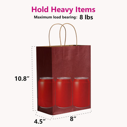 RACETOP 50 Pack 8x4.5x10.8 Inch Medium Red Kraft Paper Bags with Handles Bulk, Gift Bags, Shopping Bag for Boutique, Wedding Party Favor, Merchandise, Retail, Small Business