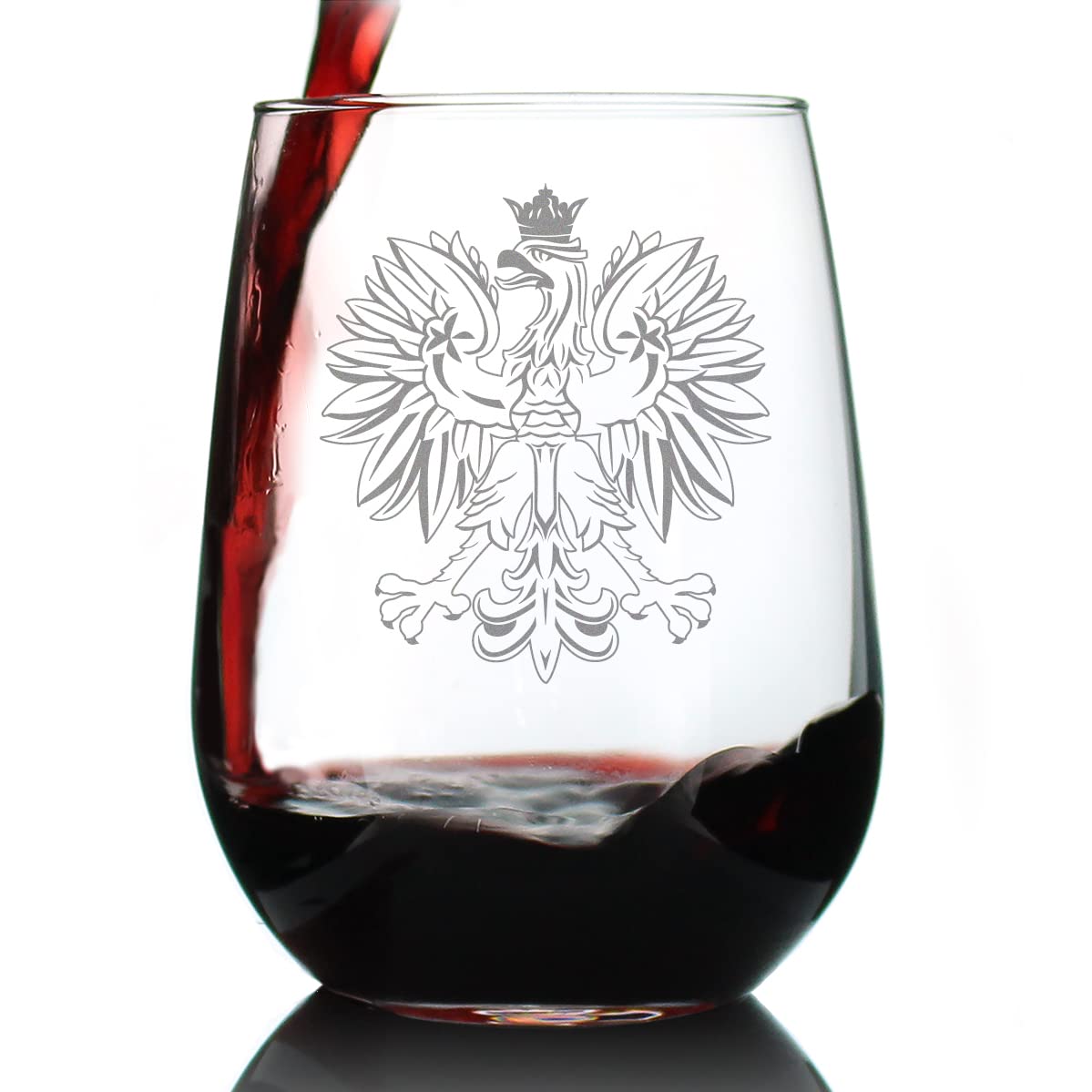 Bevvee Polish Eagle Stemless Wine Glass - Poland Gifts or Party Decor for Women & Men - Large 17 Oz Wine Glasses
