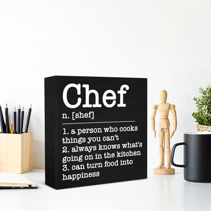 Chef Decor Chef Definition Wooden Box Sign for Home Kitchen Dinner Room Shelf Wall Decor, Cooking Gifts for Chefs Pastry Baker Culinary Student Teacher Cooking Lovers