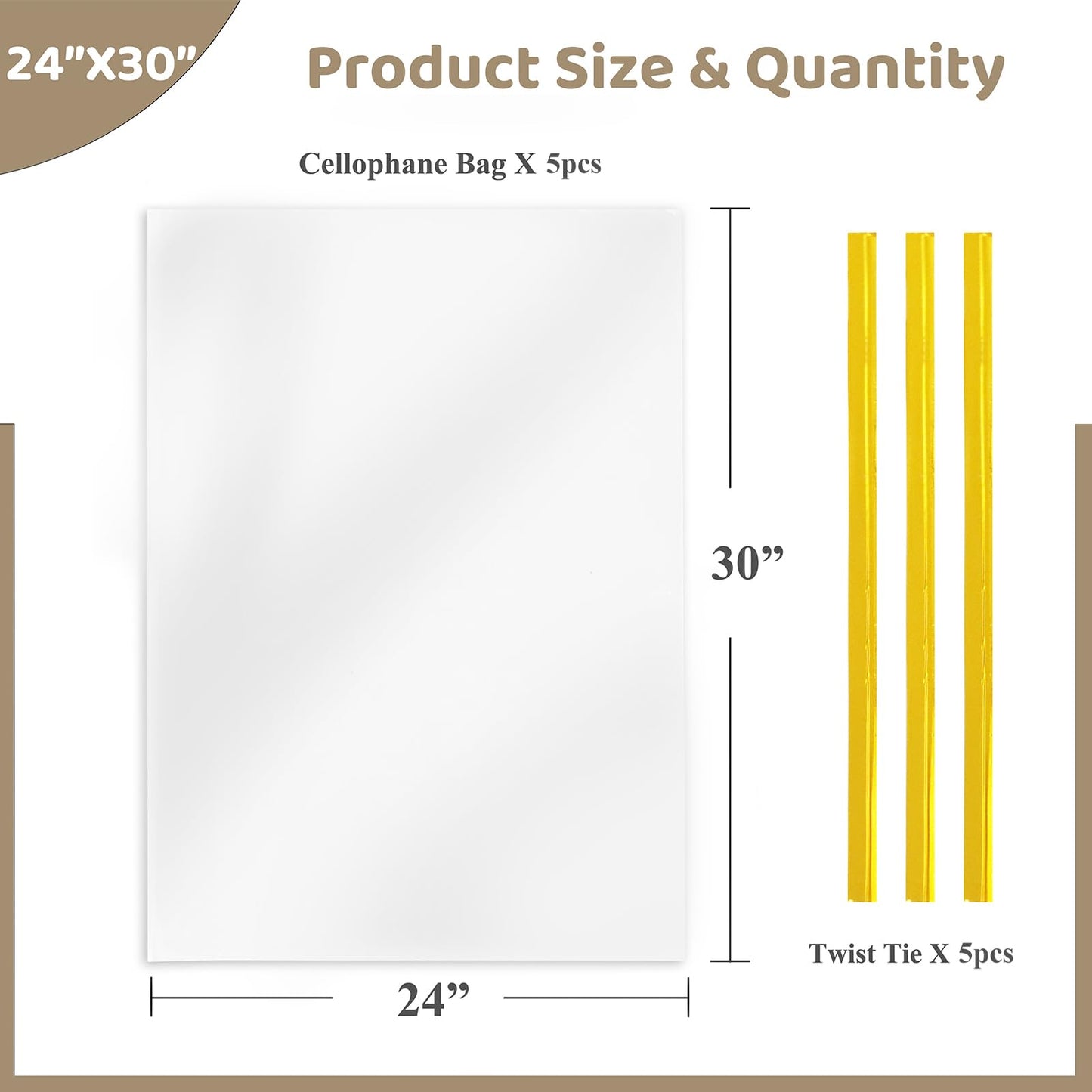 WIKDAY Clear Gift Bags 5 PCS 24x30 Inches Large Cellophane Wrap for Gift Baskets Wrapping Plastic with Ties for Gift Giving, Packaging Products