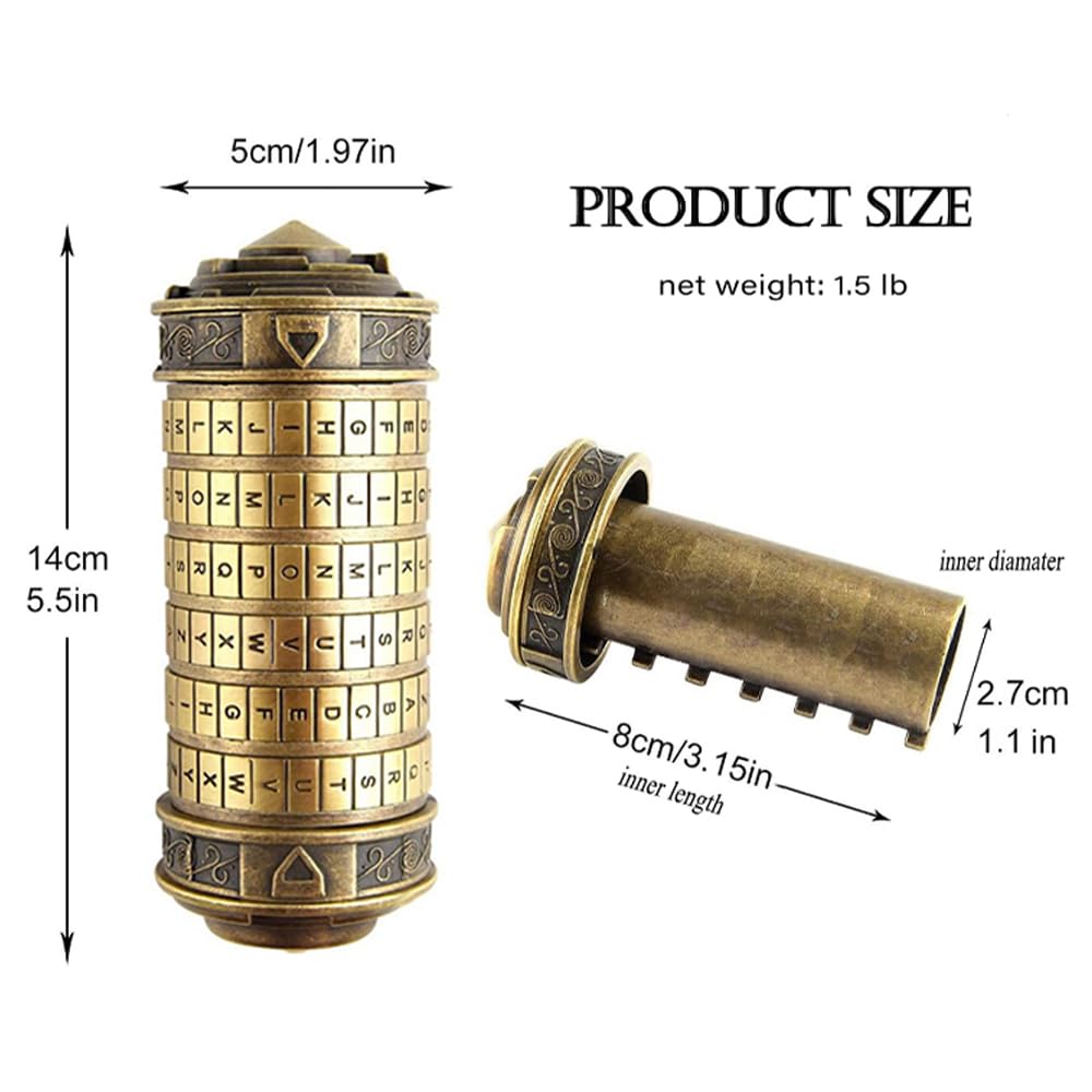 Unique Valentines Gift Cryptex Da Vinci Code Mini Cryptex Lock Puzzle Boxes with Hidden Compartments Heavy Real Metal Novelty Birthday Gifts Big Enough for Notes,Paper Money,Rings,Jewelry (Bronze)