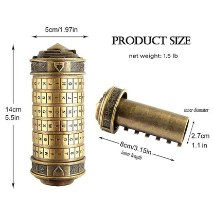 Unique Valentines Gift Cryptex Da Vinci Code Mini Cryptex Lock Puzzle Boxes with Hidden Compartments Heavy Real Metal Novelty Birthday Gifts Big Enough for Notes,Paper Money,Rings,Jewelry (Bronze)