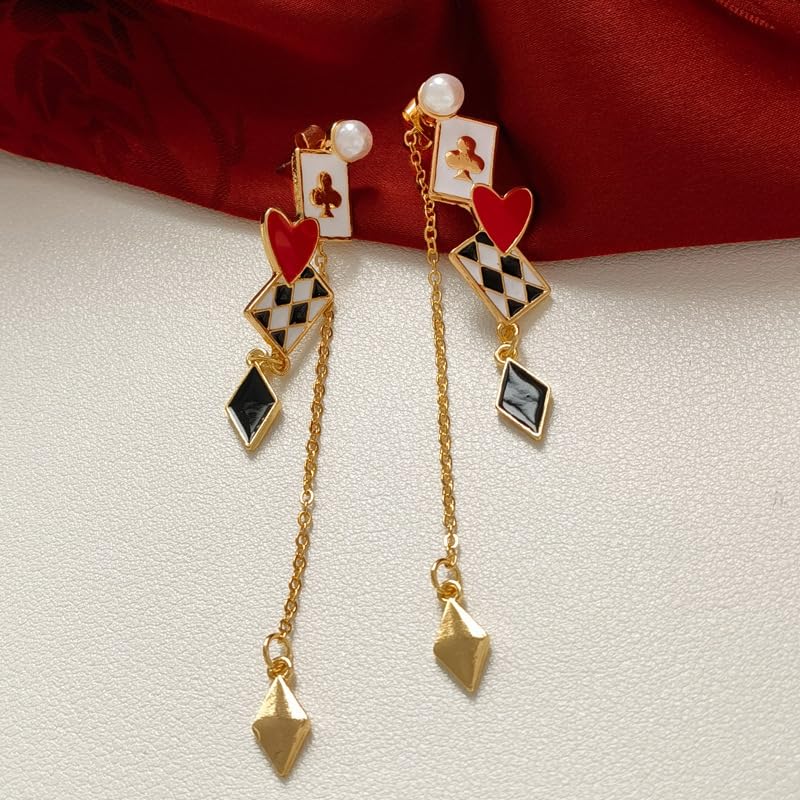 Unique Poker Earrings for Women Creative Playing Cards Ace Hearts Clock Funny Long Dangle Earrings Gambling Casino Jewelry Gifts