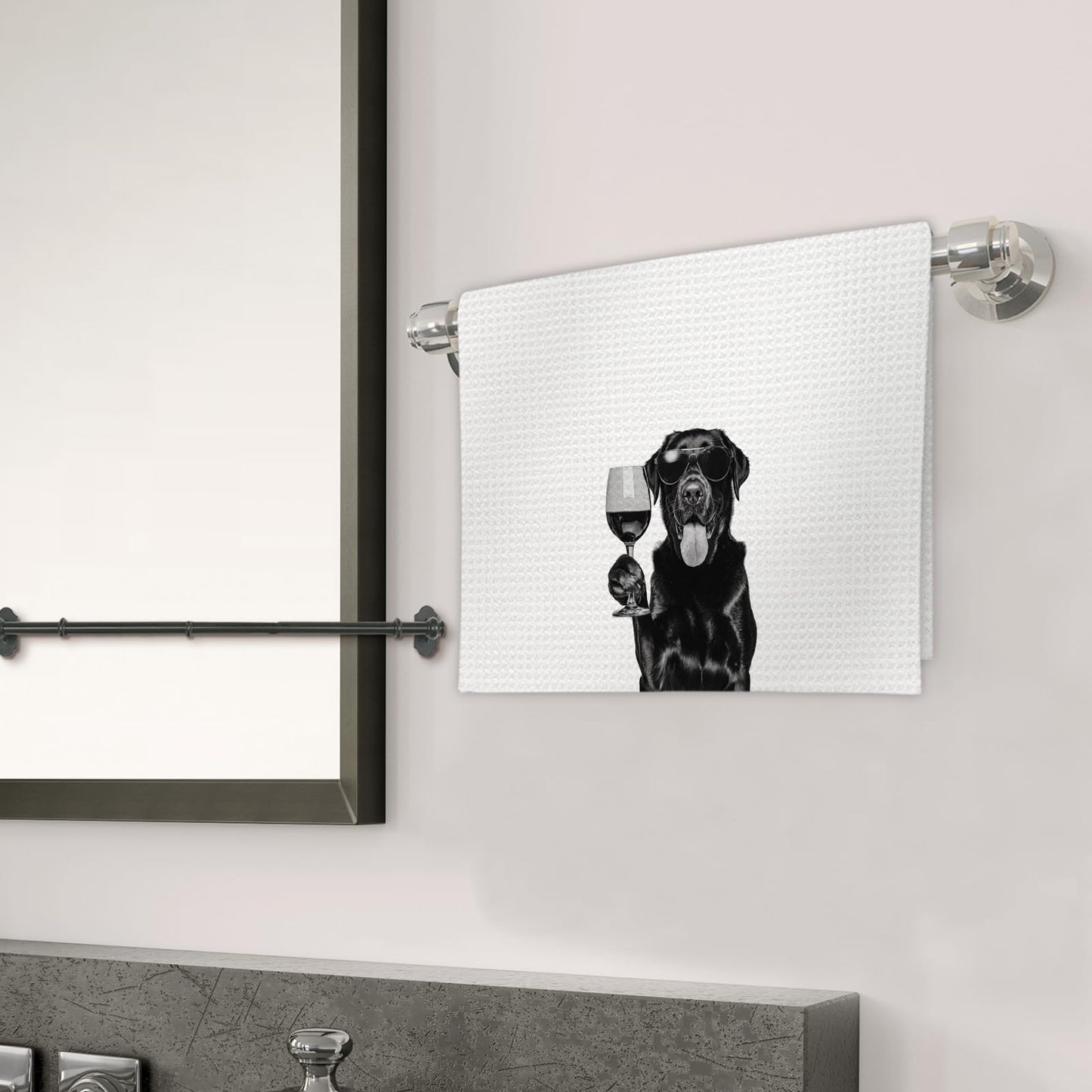 Black Lab Gifts Wine Dog Kitchen Towels, Gifts for Labrador Retriever Wine Lovers Decorative Hand Dish Towel for Kitchen Home Bar, Black Labrador Retriever Gift Home Bar Decor(16x24Inch)