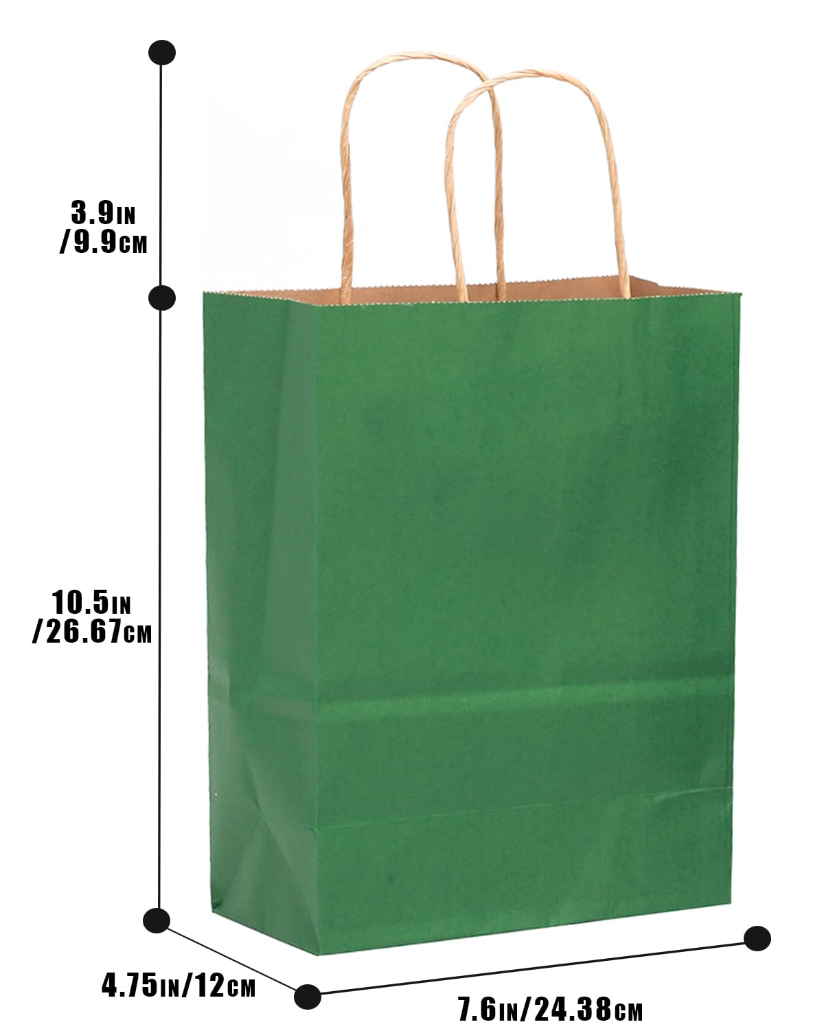 qiqee 32-Packs Deep Green Paper Gift Bags with Handles Bulk 7.6"x4.75"x10.5" Medium Size Gift Bags Multiple Uses