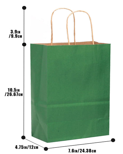 qiqee 32-Packs Deep Green Paper Gift Bags with Handles Bulk 7.6"x4.75"x10.5" Medium Size Gift Bags Multiple Uses