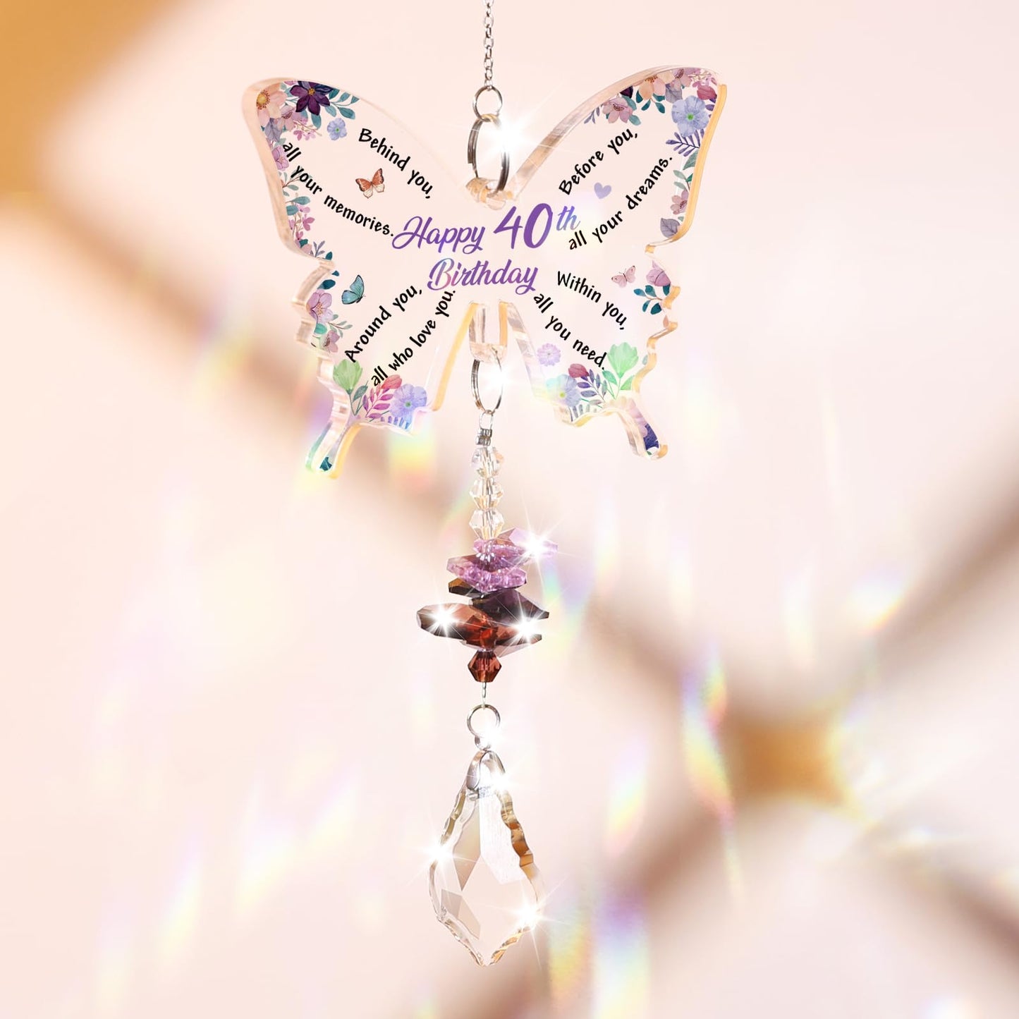 Funnli 40th Birthday Gifts for Women, 40th Birthday Decorations for Woman Crystal Suncatcher, 40 Year Old Bday Gift for Friends Sister Mom Grandma Window Hangings Home Decoration