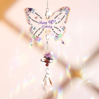 Funnli 40th Birthday Gifts for Women, 40th Birthday Decorations for Woman Crystal Suncatcher, 40 Year Old Bday Gift for Friends Sister Mom Grandma Window Hangings Home Decoration