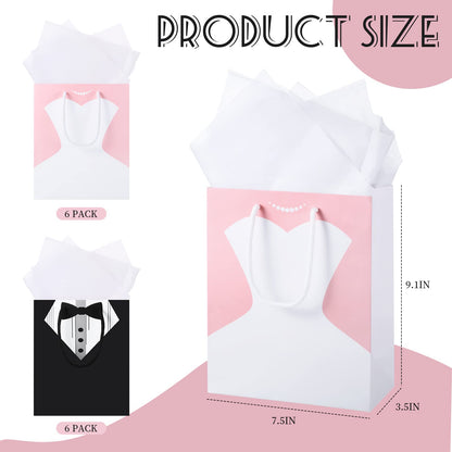 TaoBary Bridal Party Bags for 12 Guests - 9 x 7.5 x 3.5 Inch Bags with 12 Tissue Paper and Handle for Bridal Shower Proposal