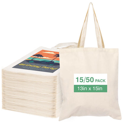 Lzerking Canvas Tote Bag Bulk for DIY Projects, 13x15 Inches Tote Bags for Grocery Shopping, 10oz Machine Washable Fabric