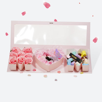 Geoto 17.3"x6"x2" Pink/Red/White Creative Mother's Day Gift Packaging Idea Fillable MOM Letter Shaped Gift Boxes(Pink with Window)