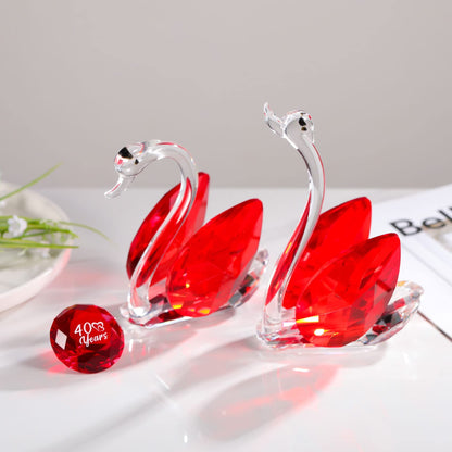 YWHL Happy 40th Anniversary Crystal Swan Gifts for Couples, 40 Years Ruby Wedding Gifts for Parents, Handmade Ruby Red Crystal Swan Collectible Figurine, Anniversary Party Decoration