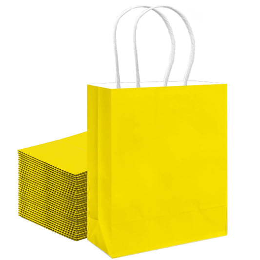 qiqee 30PCS Medium Gift Bag with Handles Bulk 11"x5"x8" Gift Bags Bright Yellow Bags Multiple Uses (Medium Size)
