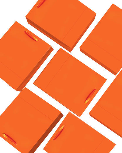qiqee 24pcs Bright Orange Gift Bags with Tissue Paper for Wedding, Birthday, Party Supplies-7.9"x4.3"x9.6" Medium Size Cardboard Gift Bags（24pcs Bags + Tissue Paper ）