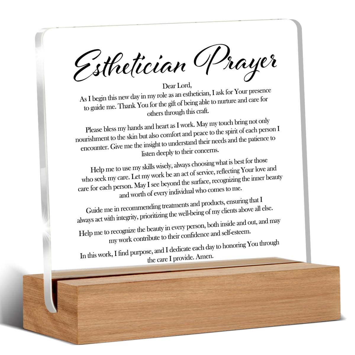 Esthetician Beauty Salon Office Desk Decor, Christian Religious Gifts for Women Beautician Cosmetologist, Esthetician Prayer Acrylic Desk Signs Decor 4 × 4 Inch