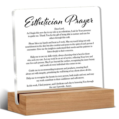 Esthetician Beauty Salon Office Desk Decor, Christian Religious Gifts for Women Beautician Cosmetologist, Esthetician Prayer Acrylic Desk Signs Decor 4 × 4 Inch