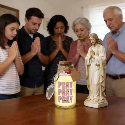 LINGYUAN Pray On It Pray Over It Pray Through It – Light Up Memory Jar Christian Faith Night Light