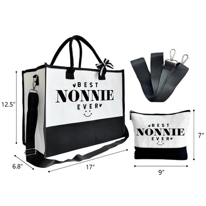 SUSZDOU Nonnie Beach Tote, Canvas Bag with Zipper, Mother's Day Present, Includes Make Up Bag