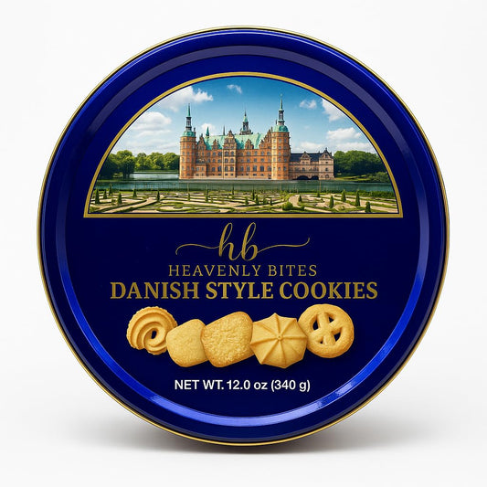 Heavenly Bites Danish Style Butter Cookies in Metal Tin 12 Ounce