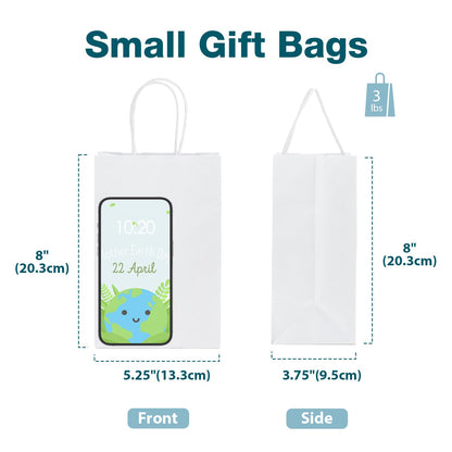 MESHA Gift Paper Bags 20Pcs 5.25 x 3.75 x 8 Inch White Small Kraft Shopping Bags Bulk with Handles, Reusable Bags for Small Business, Retail, Party Favor, Wedding, Made in USA