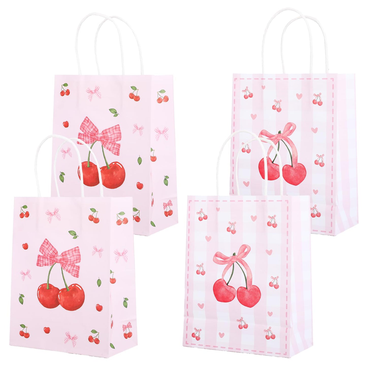 12pcs Pink Bow Gifts Bag for Women Party Favor Pouch Cherry Themed, Coquette Bow Goodie Paper Pocket with Handles, Wedding Gifts Bag Bridal Shower Birthday Party Decoration Supplies Baby Shower
