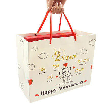 bigniuzi 2nd Anniversary Paper Gift Bag with Tissue Paper and Greeting Card 2 Year Anniversary Paper Gift Bag for Him Her Husband Wife Boyfriend Girlfriend